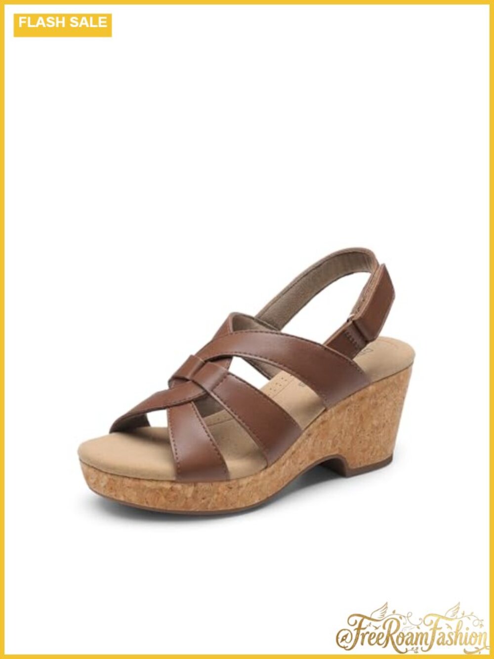 Women's Platform Wedge Sandals Strappy Cork Heel Hook & Loop Ankle Strap